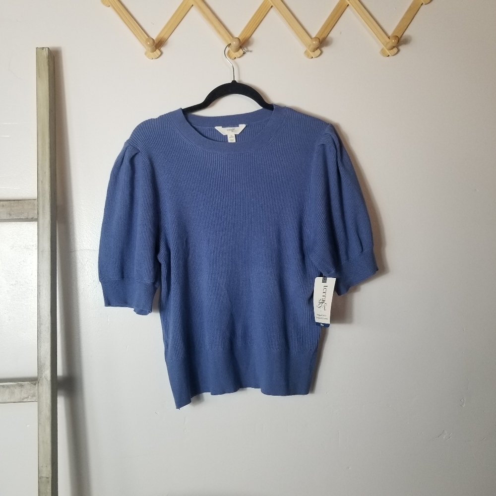 NWT TERRA & SKY PUFFLED SLEEVES BLUE BLOUSE SIZE 1X